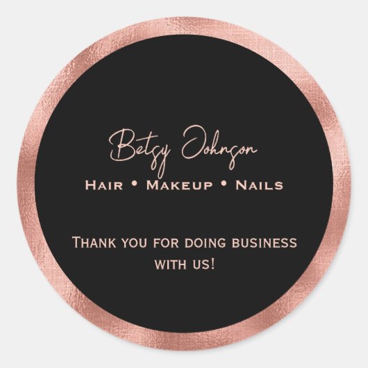 Elegante Schwarz und Rose Gold Foil Danke Sticker (Vorderseite)