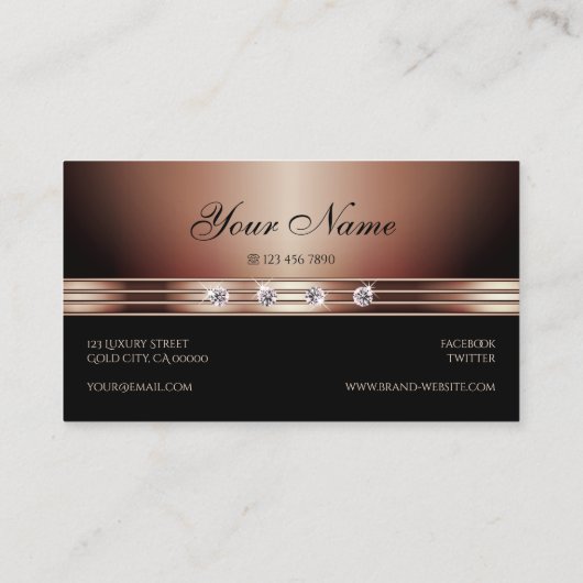 Elegante Schwarz und Rose Gold Sparkling Visitenkarte (Rückseite)