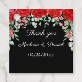 Elegante Schwarz und Rot FLoralhochzeit Geschenkanhänger