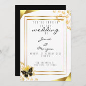 Elegante Schwarz und Shiny Butterfly White Wedding Einladung (Vorne/Hinten)