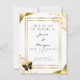 Elegante Schwarz und Shiny Butterfly White Wedding Mitteilungskarte