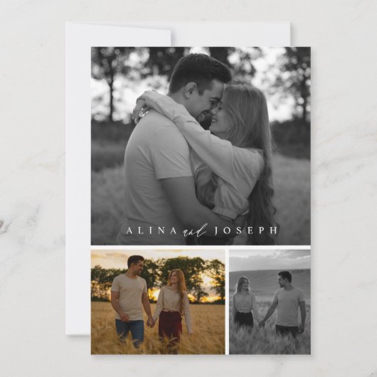 Elegante Schwarz-Weiß-3-Fotocollage Einladung (Vorderseite)