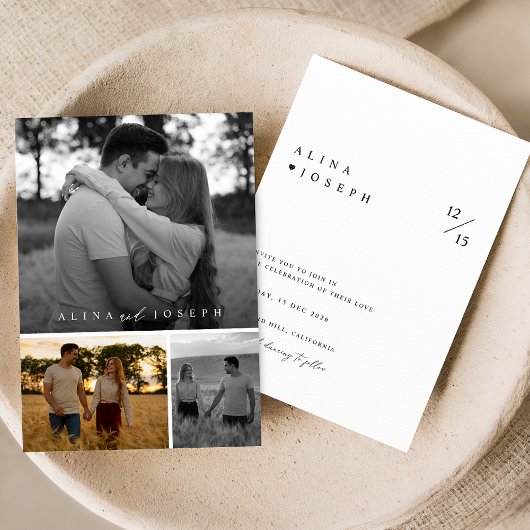 Elegante Schwarz-Weiß-3-Fotocollage Einladung