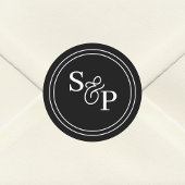 Elegante Schwarz-Weiß-Ampersand-Monogramm-Hochzeit Runder Aufkleber