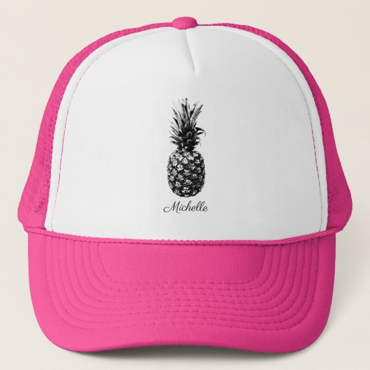 Elegante Schwarz-Weiß-Ananas Custom Truckerkappe (Vorderseite)