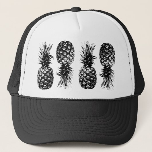 Elegante Schwarz-Weiß-Ananas Truckerkappe (Vorderseite)
