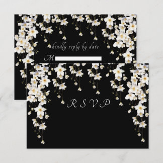 Elegante Schwarz-Weiß-Aquarellblumen RSVP Karte