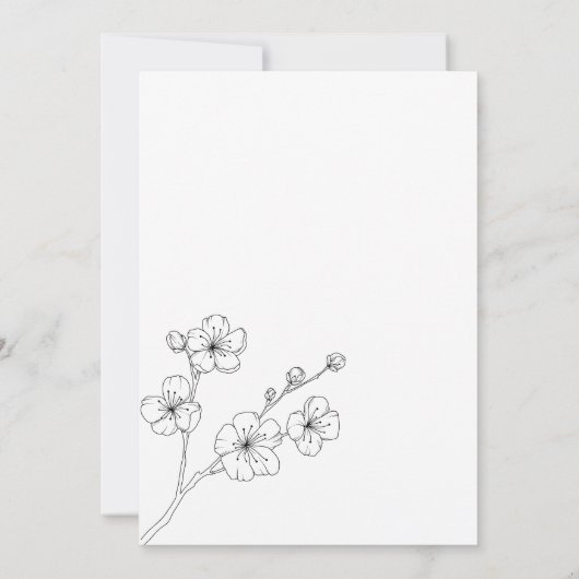 Elegante Schwarz-Weiß-Blossom Blumenhochzeit Einladung (Rückseite)