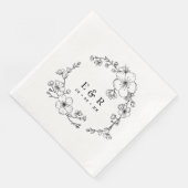 Elegante Schwarz-Weiß-Blossom-Monogramm-Hochzeit Serviette (Ecke)