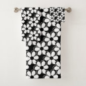Elegante Schwarz-Weiß-Blume auf Schwarz Badhandtuch Set (Insitu)