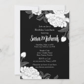Elegante Schwarz-Weiß-Blume Einladung (Vorderseite)