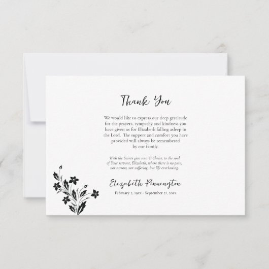 Elegante Schwarz-Weiß-Blume Orthodoxe Beerdigung Dankeskarte (Vorderseite)