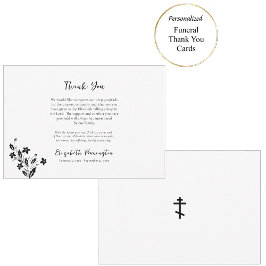 Elegante Schwarz-Weiß-Blume Orthodoxe Beerdigung Dankeskarte