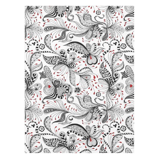 Elegante Schwarz-Weiß-Blume und Herz Tischdecke (Vorderseite)