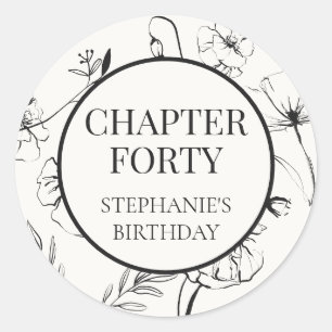Elegante Schwarz-Weiß-Blumen-Chapter 40. Geburtsta Runder Aufkleber