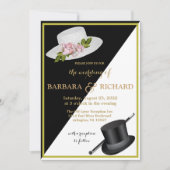 Elegante Schwarz-Weiß-Blumen-Hochzeit Ankündigung (Vorderseite)