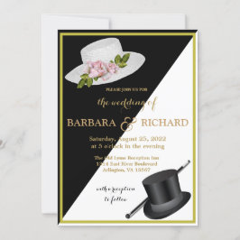 Elegante Schwarz-Weiß-Blumen-Hochzeit Ankündigung