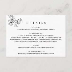 Elegante Schwarz-Weiß-Blumen-Hochzeit Begleitkarte