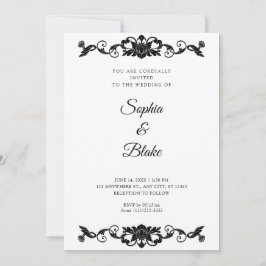 Elegante Schwarz-Weiß-Blumen Kunst, Dichtung und M Einladung