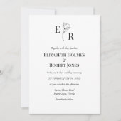 Elegante Schwarz-Weiß-Blumen-Monogramm-Hochzeit Einladung (Vorderseite)