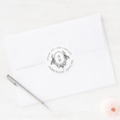 Elegante Schwarz-Weiß-Blumen-Monogramm-Hochzeit Runder Aufkleber (Umschlag)