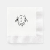 Elegante Schwarz-Weiß-Blumen-Monogramm-Hochzeit Serviette (Vorderseite)