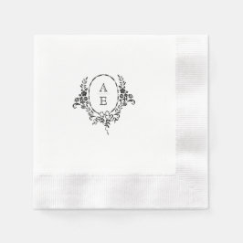 Elegante Schwarz-Weiß-Blumen-Monogramm-Hochzeit Serviette