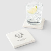 Elegante Schwarz-Weiß-Blumen-Monogramm-Hochzeit Steinuntersetzer (Seitenansicht)