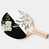 Elegante Schwarz-Weiß-Blumen-Monogramm-Initialen Tischtennis Schläger (Seitenansicht)