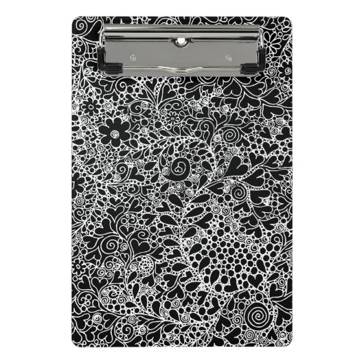 Elegante Schwarz-Weiß-Blumen-Spitzenkunst  Mini Klemmbrett (Vorderseite)