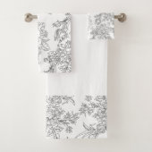 Elegante Schwarz-Weiß-Blumen-Toile Badhandtuch Set (Insitu)