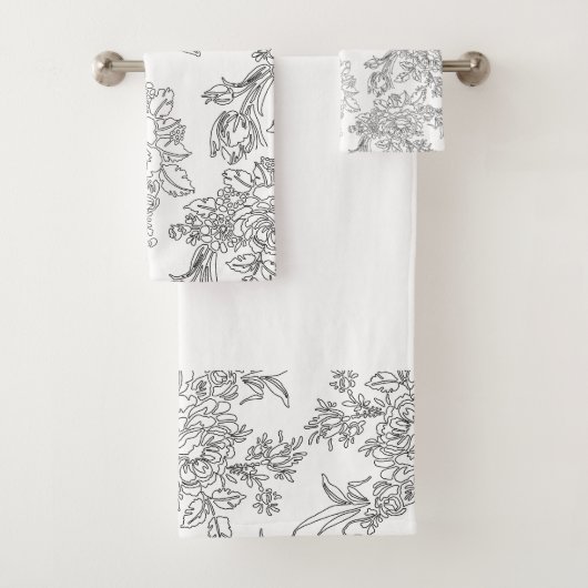 Elegante Schwarz-Weiß-Blumen-Toile Badhandtuch Set (Insitu)