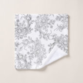 Elegante Schwarz-Weiß-Blumen-Toile Badhandtuch Set (Waschlappen)