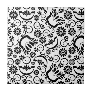 Elegante Schwarz-Weiß-Blumen-Vintage-Rollenwerk Fliese