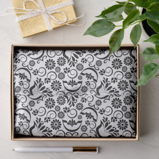 Elegante Schwarz-Weiß-Blumen-Vintage-Schneckenwerk Seidenpapier