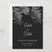 Elegante Schwarz-Weiß-Blumenspitze Save the Date Einladung (Vorderseite)