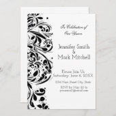 Elegante Schwarz-Weiß-Blütenhochzeit Einladung (Vorne/Hinten)
