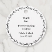 Elegante Schwarz-Weiß-Blütenhochzeit Geschenkanhänger (Rückseite)