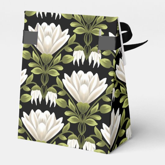 Elegante Schwarz-Weiß-Blütenhochzeit: Kalligraphie Geschenkschachtel (Rückseite)