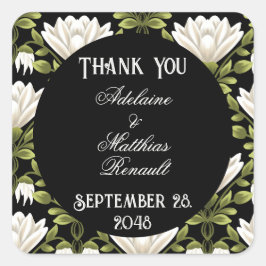 Elegante Schwarz-Weiß-Blütenhochzeit: Kalligraphie Quadratischer Aufkleber