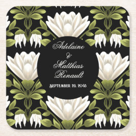 Elegante Schwarz-Weiß-Blütenhochzeit: Kalligraphie Rechteckiger Pappuntersetzer