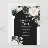 Elegante Schwarz-Weiß-Blütenhochzeit Save The Date (Vorderseite)