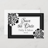 Elegante Schwarz-Weiß-Blütenkarte Save the Date (Vorne/Hinten)