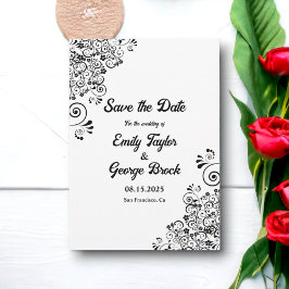 Elegante Schwarz-Weiß-Boho Verzierte Blumenhochzei Save The Date