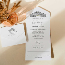 Elegante Schwarz-Weiß-Braun-Hochzeit All In One Einladung