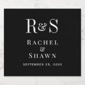 Elegante Schwarz-Weiß-Chic Moderne Monogram-Hochze Schaumweinetikett (Einzelnes Label)