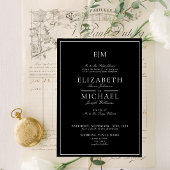 Elegante Schwarz-weiß Classic Monogram Wedding Einladung