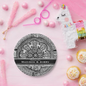 Elegante Schwarz-weiß Damask Hochzeitsereignis-Lie Pappteller (Party)