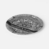 Elegante Schwarz-weiß Damask Hochzeitsereignis-Lie Pappteller (Schrägansicht)