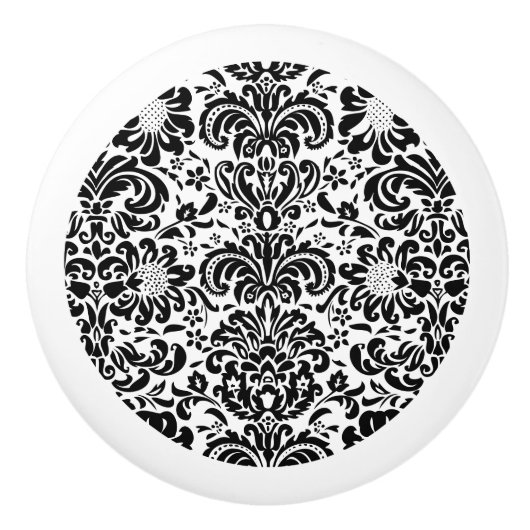 Elegante Schwarz-Weiß-Damasken Keramikknauf (Vorderseite)